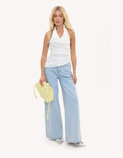 Loavies Mystic meadow halter top with a bow in white, 2 of 4