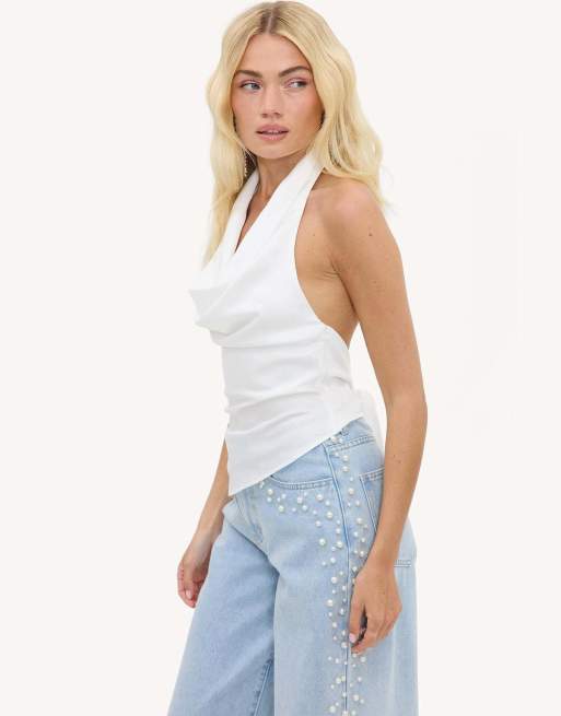 Loavies Mystic meadow halter top with a bow in white, 4 of 4