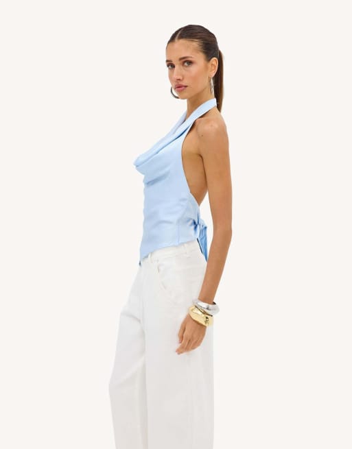 Loavies Mystic meadow light blue halter top with a bow in light blue, 4 of 4