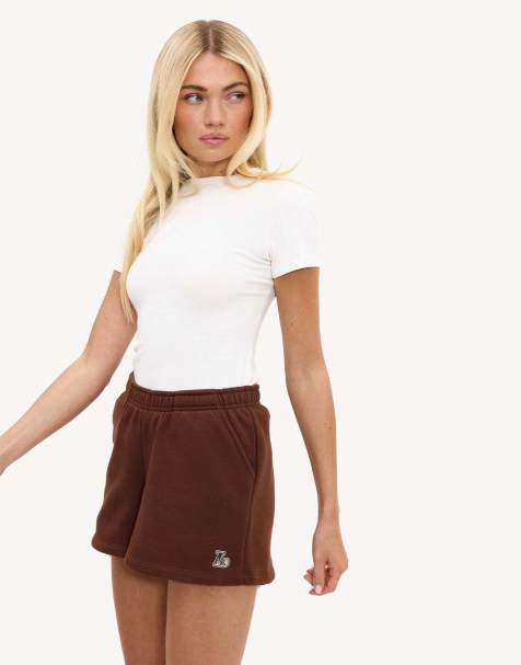 Loavies Never look back shorts with silver logo in brown - view 1