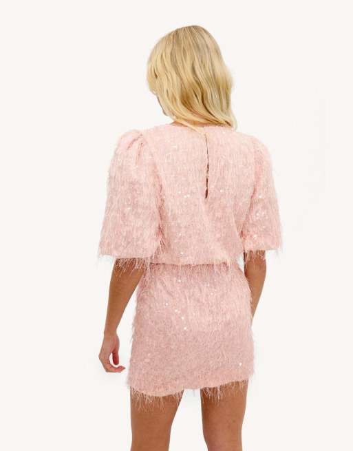 Loavies Night bloom pink skirt with sequins and fringe in light pink, 4 of 4