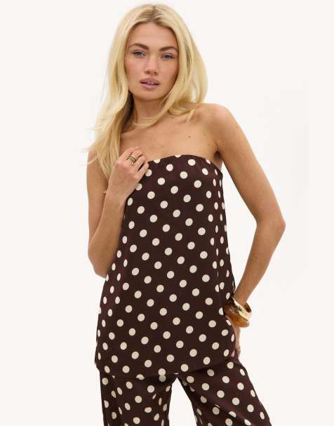 Loavies Our boundless oath polka-dot strapless top in brown - view 1