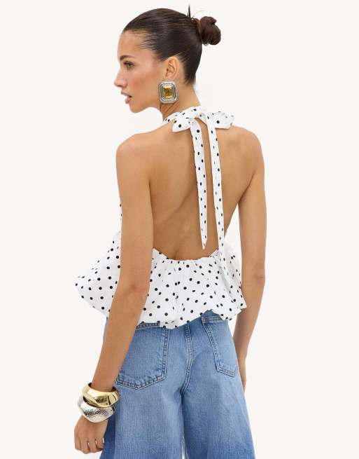 Loavies Pearl and paradise white balloon halter top with polka dots in white, 3 of 4