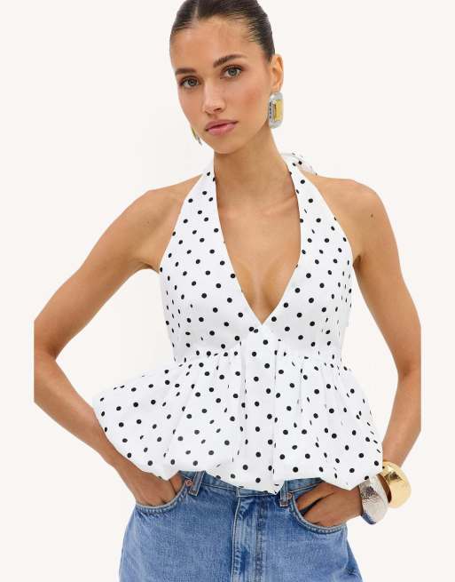 Loavies Pearl and paradise white balloon halter top with polka dots in white, 4 of 4