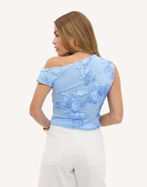 Loavies Polished grace top with floral detail in light blue, 3 of 4