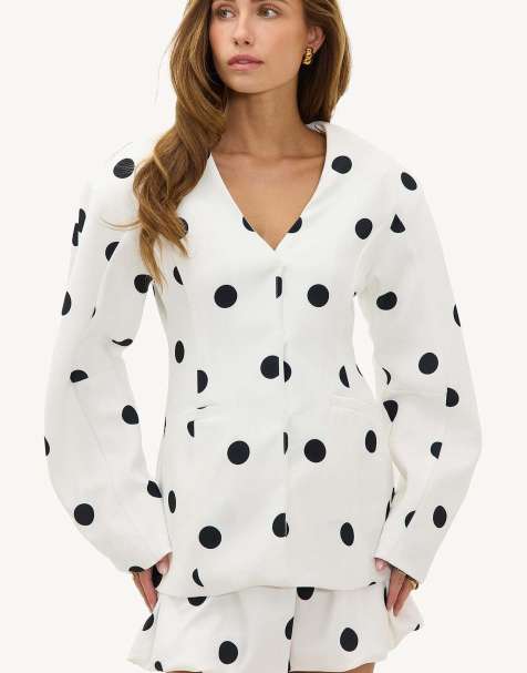 Loavies polka dot blazer & skirt co ord in white - view 1