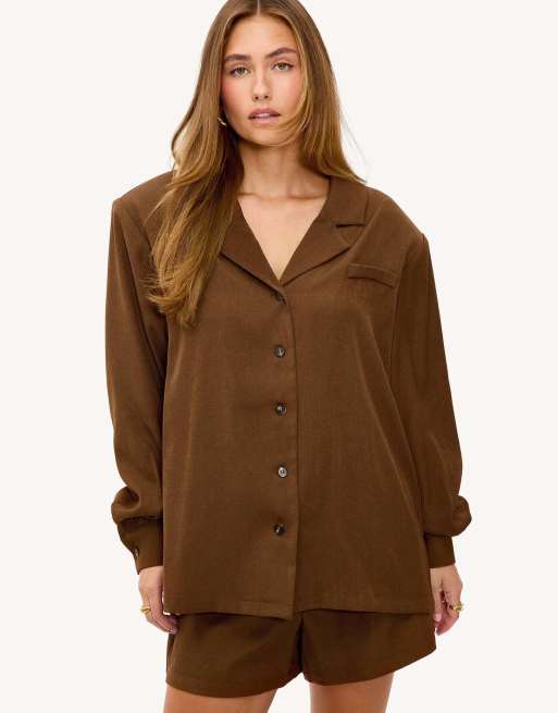 Loavies Retro flavour button blouse in brown, 3 of 4