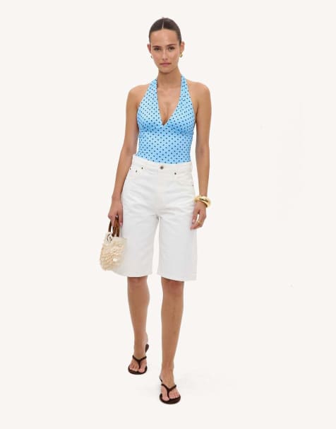 Loavies Run into rainbows halter top with brown polka dots in blue - view 1
