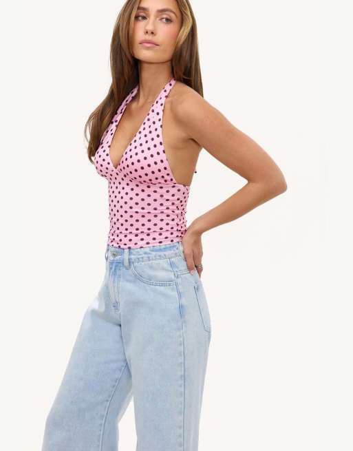 Loavies Run into rainbows halter top with burgundy polka dots in pink, 2 of 4