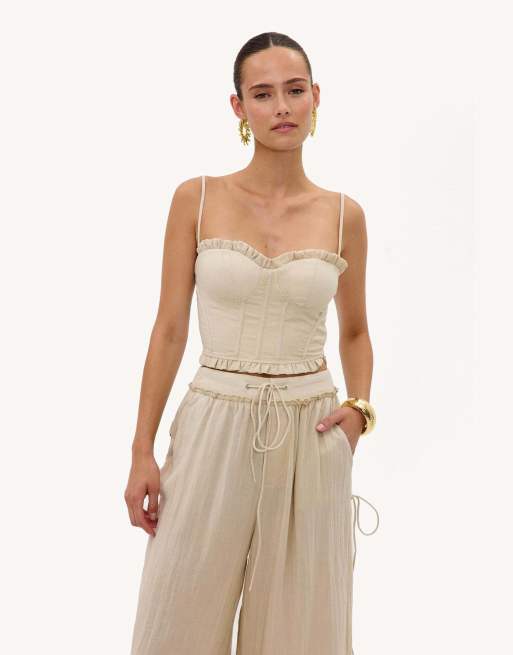 Loavies Siren's song top with a linen look in sand, 2 of 4