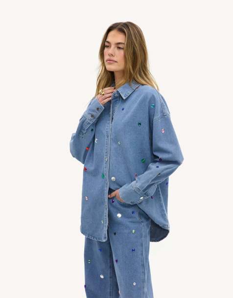Loavies Souls collide denim shirt with rhinestones in blue - view 1