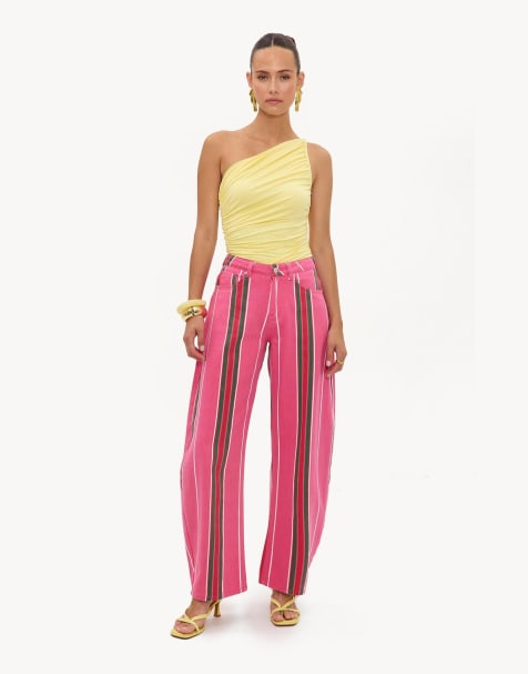Loavies Sprinkles of joy balloon jeans with green and white stripes in pink - view 1