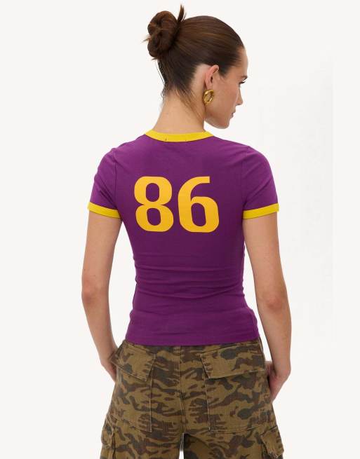 Loavies Sunlit secrets short-sleeved shirt with yellow details in purple, 3 of 4