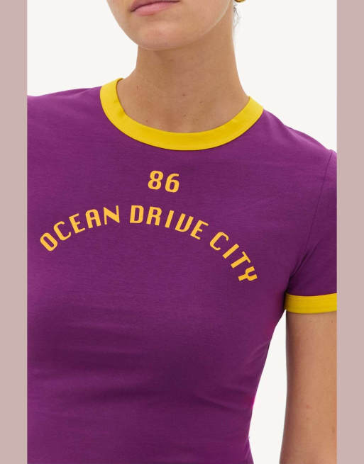 Loavies Sunlit secrets short-sleeved shirt with yellow details in purple, 4 of 4