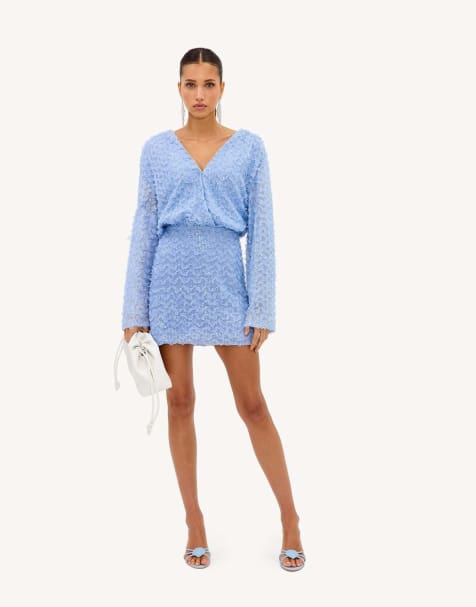 Loavies Sunny aesthetics light blue dress with sequins and ruffles in blue - view 1
