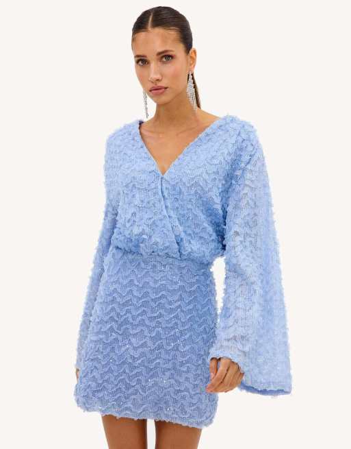 Loavies Sunny aesthetics light blue dress with sequins and ruffles in blue, 2 of 4