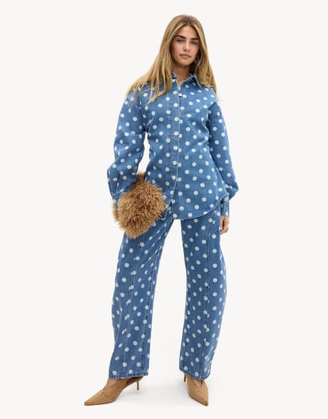 Loavies Unending wishes denim blouse with polka dots in grey - view 1