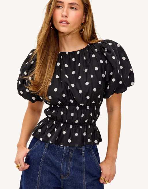 Loavies Vivid love cinched top with polka dots in black, 2 of 4