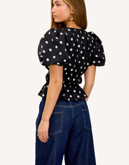 Loavies Vivid love cinched top with polka dots in black, 3 of 4