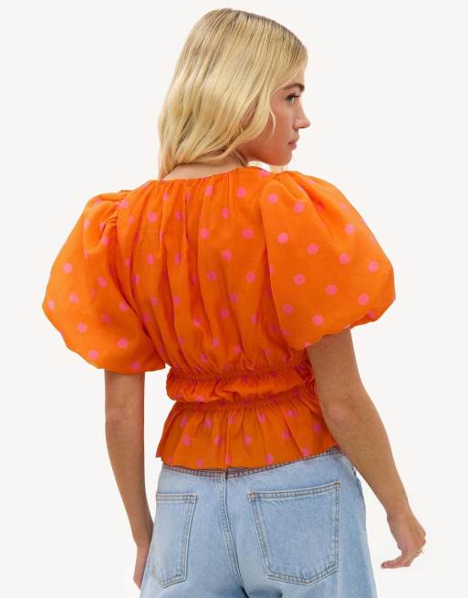 Loavies Vivid love orange polka dot top in orange, 2 of 4