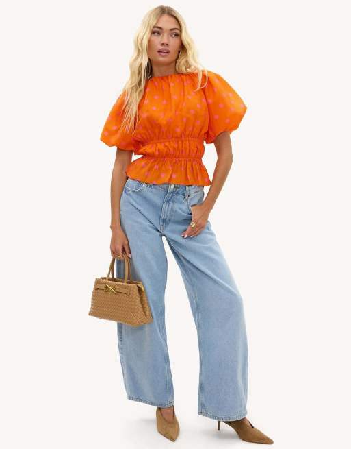 Loavies Vivid love orange polka dot top in orange, 4 of 4