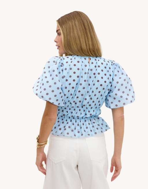 Loavies Vivid love polka dot top in light blue, 4 of 4