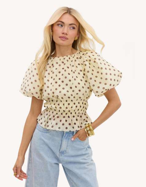 Loavies Vivid love polka dot top in light yellow
