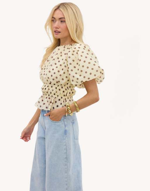 Loavies Vivid love polka dot top in light yellow, 3 of 4
