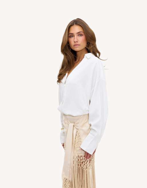 Loavies Whisper soft white v-neck blouse in white, 3 of 4