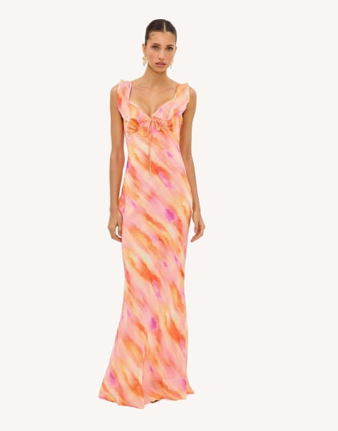 Loavies Wildflower haze coral-colored maxi dress with color gradient in coral