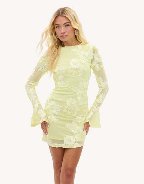Loavies Wrapped in magic yellow dress with mesh and floral details in light yellow - view 1