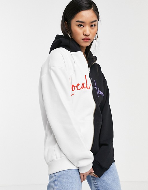 Local Heroes contrast block zip up hoodie with front logo