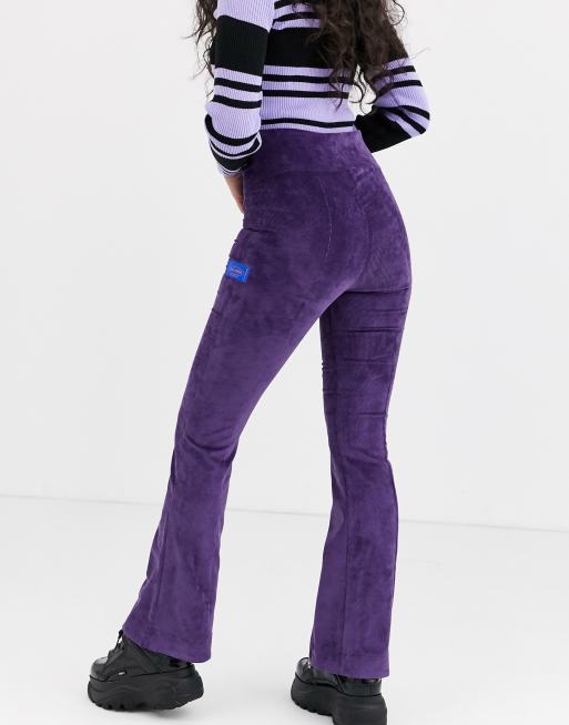 Local Heroes high waist corduroy flares with zip detail in purple