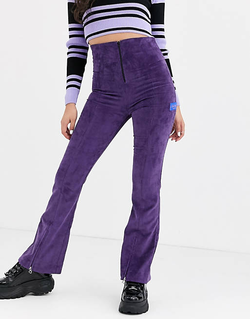 Local Heroes high waist corduroy flares with zip detail in purple