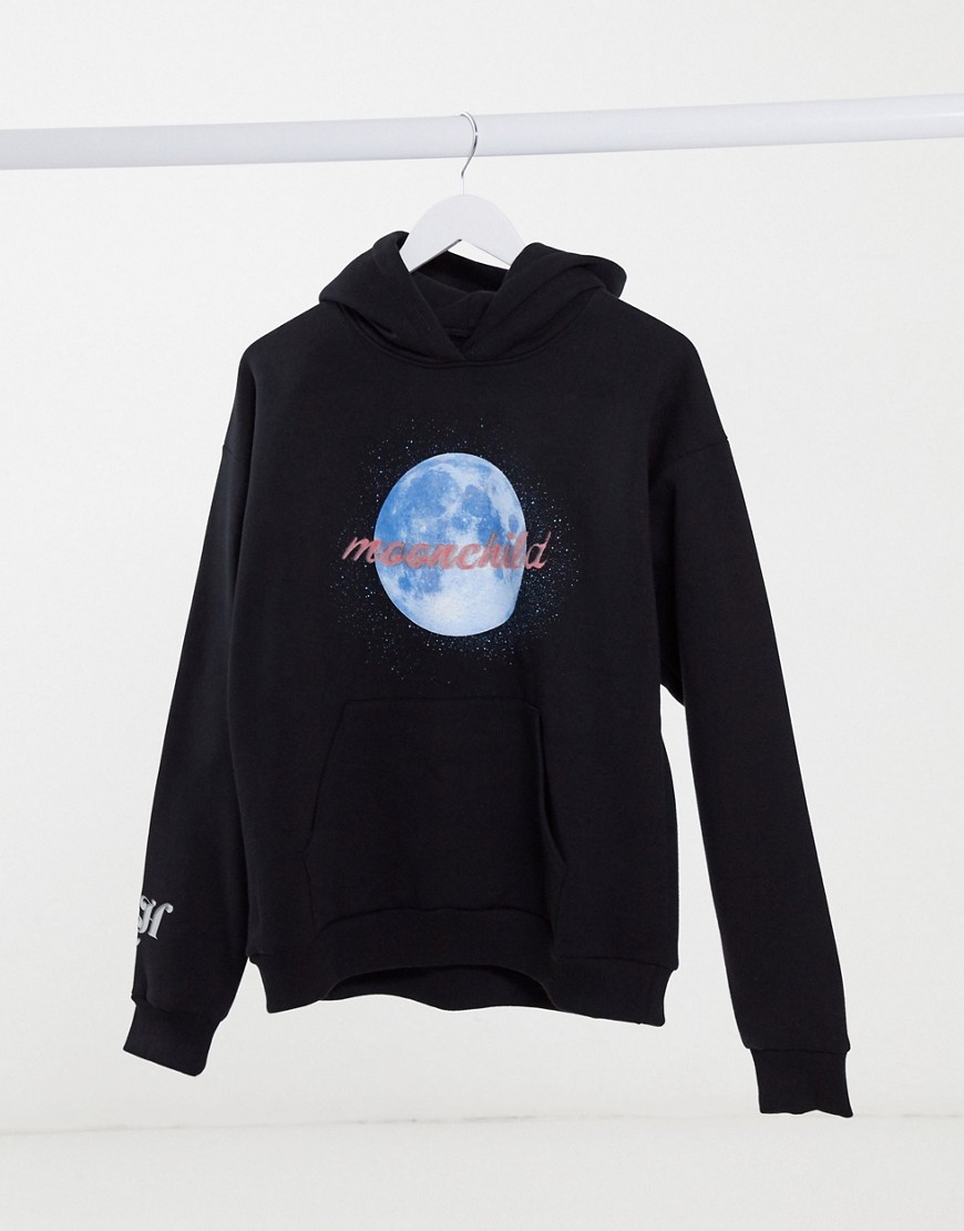 Local Heroes - Oversized hoodie met moonchildprint-Zwart