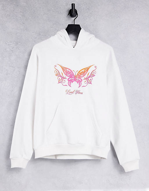 Local Heroes oversized hoodie with retro butterfly graphic
