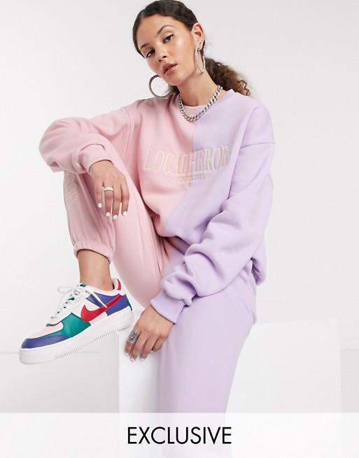 Local Heroes oversized sweatshirt with front logo in pastel colour block co-ord