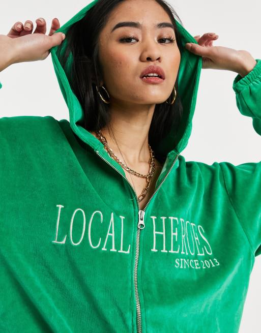 Local Heroes oversized zip hoodie in green velour co-ord | ASOS