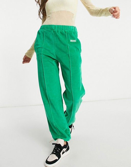 Local Heroes relaxed straight leg joggers in green velour co-ord