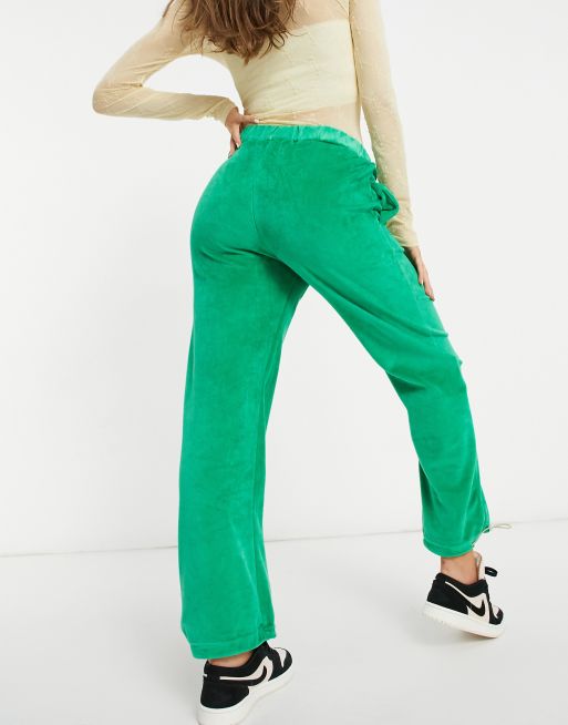 Green velour joggers clearance