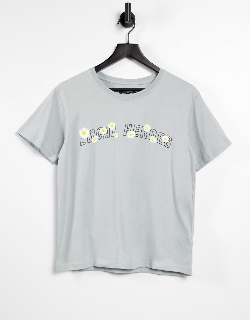 Local Heroes - Ruimvallend T-shirt met logo met madeliefjes op de voorkant-Grijs