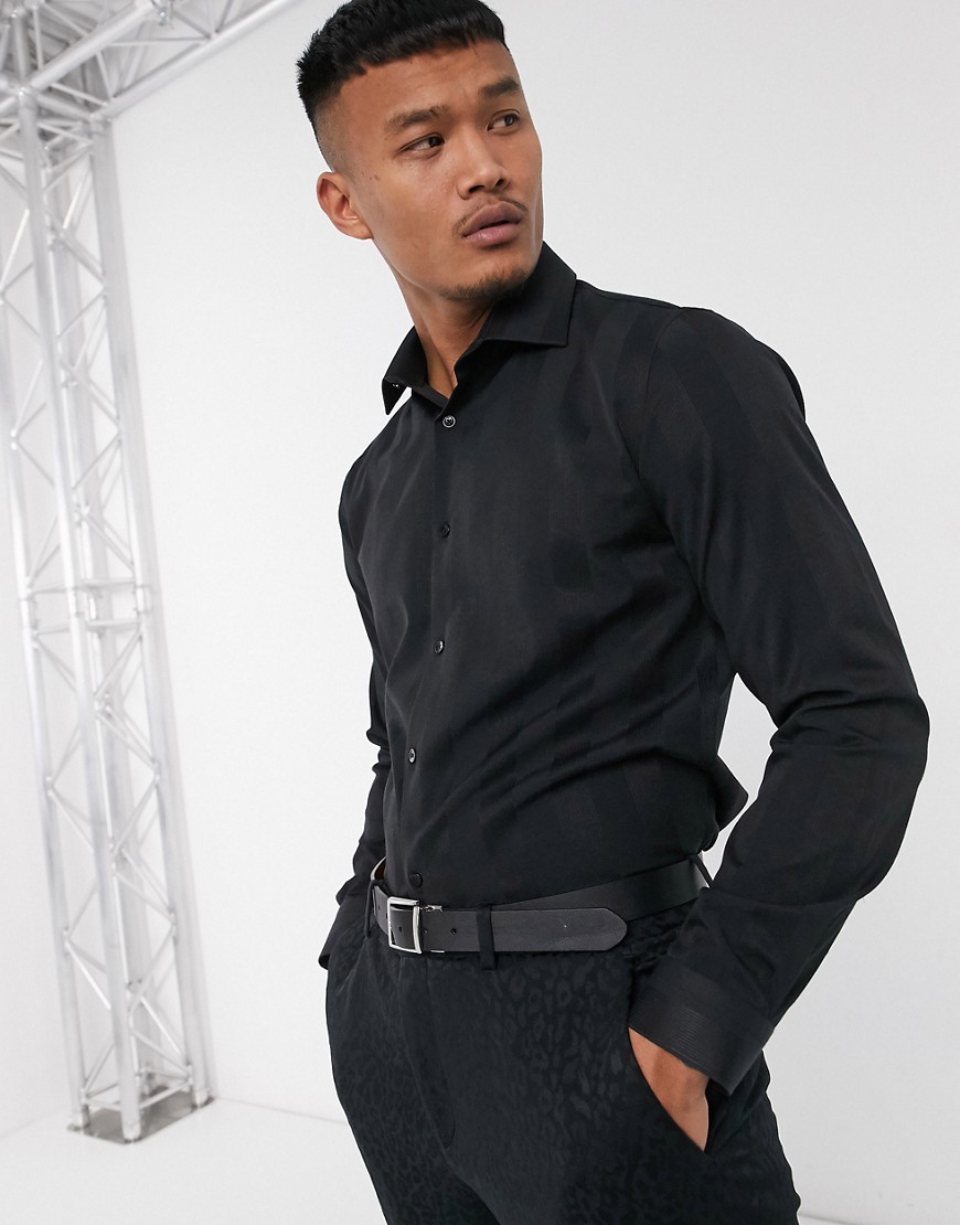 Lockstock Charter point collar shirt in black stripe