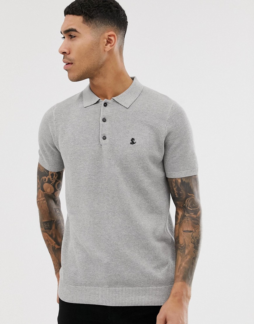 Lockstock knitted polo in grey