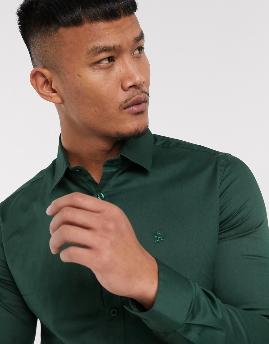Lockstock - Lock - Camicia verde bosco con colletto a punta