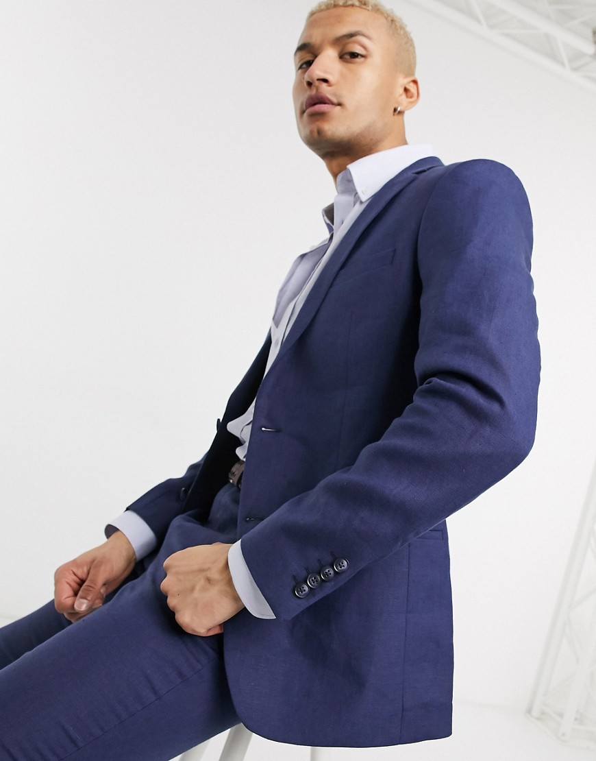Lockstock – Marinblå kavaj i linne med smal passform, del av kostym
