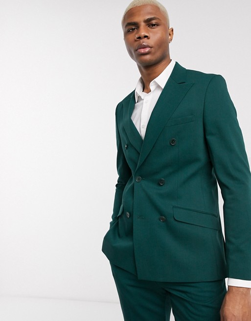 Lockstock Mayfair double breasted suit jacket in forest green