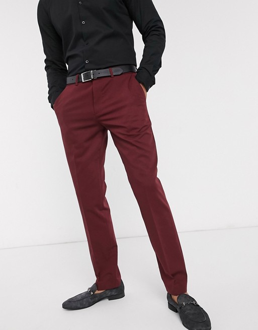 Lockstock Mayfair slim fit suit trouser in burgundy