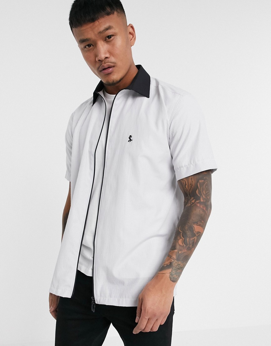 Lockstock - Richmond - Grå stribet skjorte med kontrastkrave
