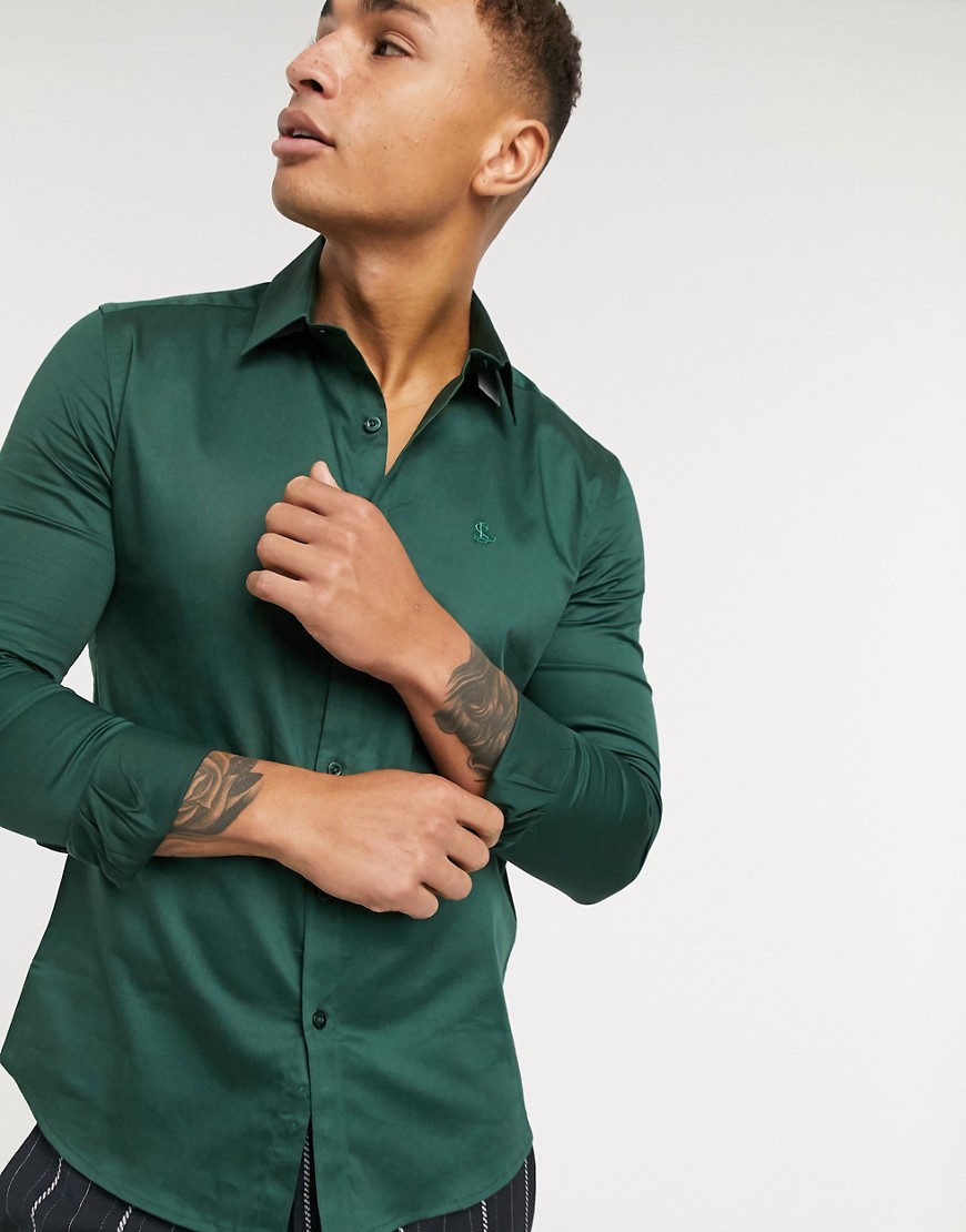 Lockstock - skovgrøn skjorte med Spids krave med knapper