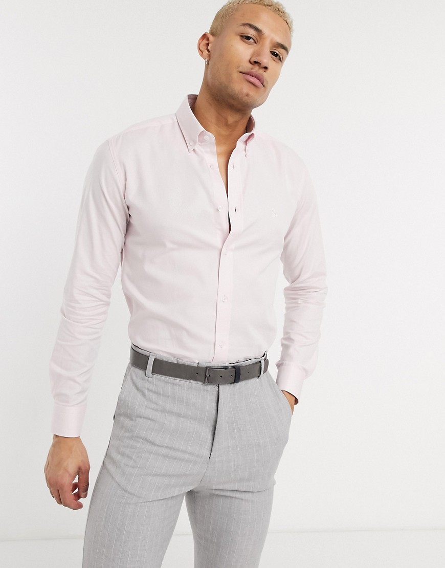 Lockstock slim fit shirt with logo in dusty pink